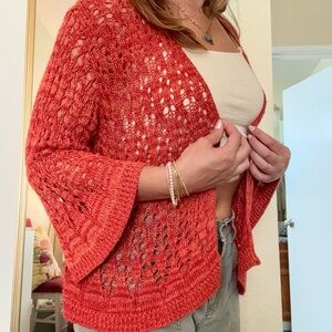 American Vintage Red Cardigan with Intricate Knit Design